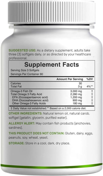 DEAL SUPPLEMENT Suplementos de Aceite de Pescado Omega 3, 3,000mg p...