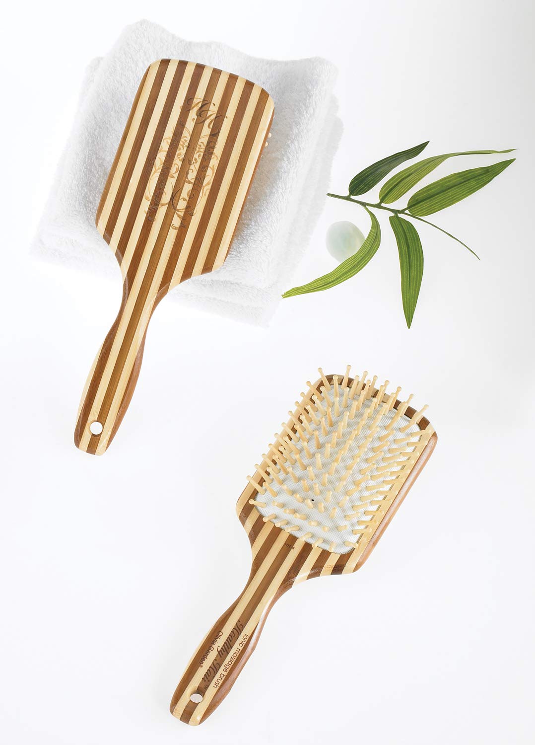 Olivia Garden Cepillo de pelo iónico de bambú respetuoso del medio ambiente del pelo del masaje HH-4 (paleta grande)