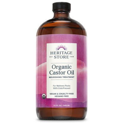 HERITAGE STORE Aceite de ricino orgánico, botella de vidrio, tratam...