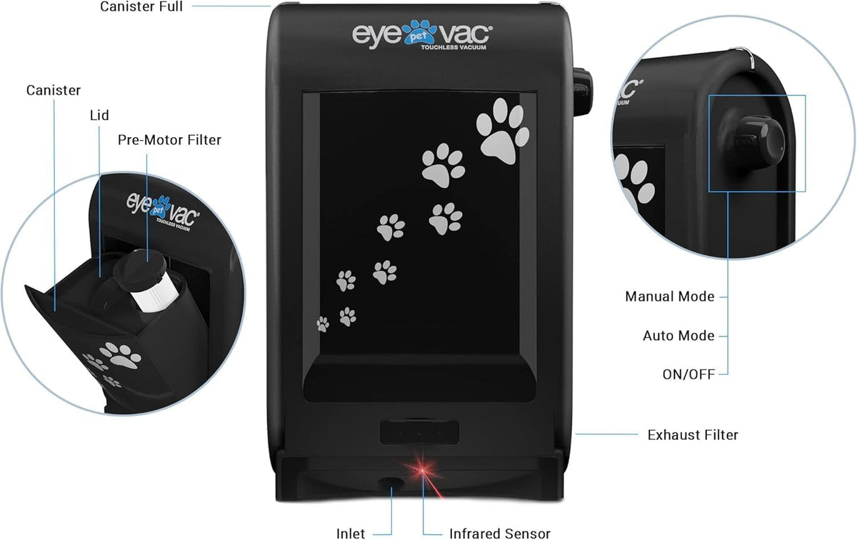 EyeVac - Paquete de escoba para mascotas y escoba, recogedor automá...