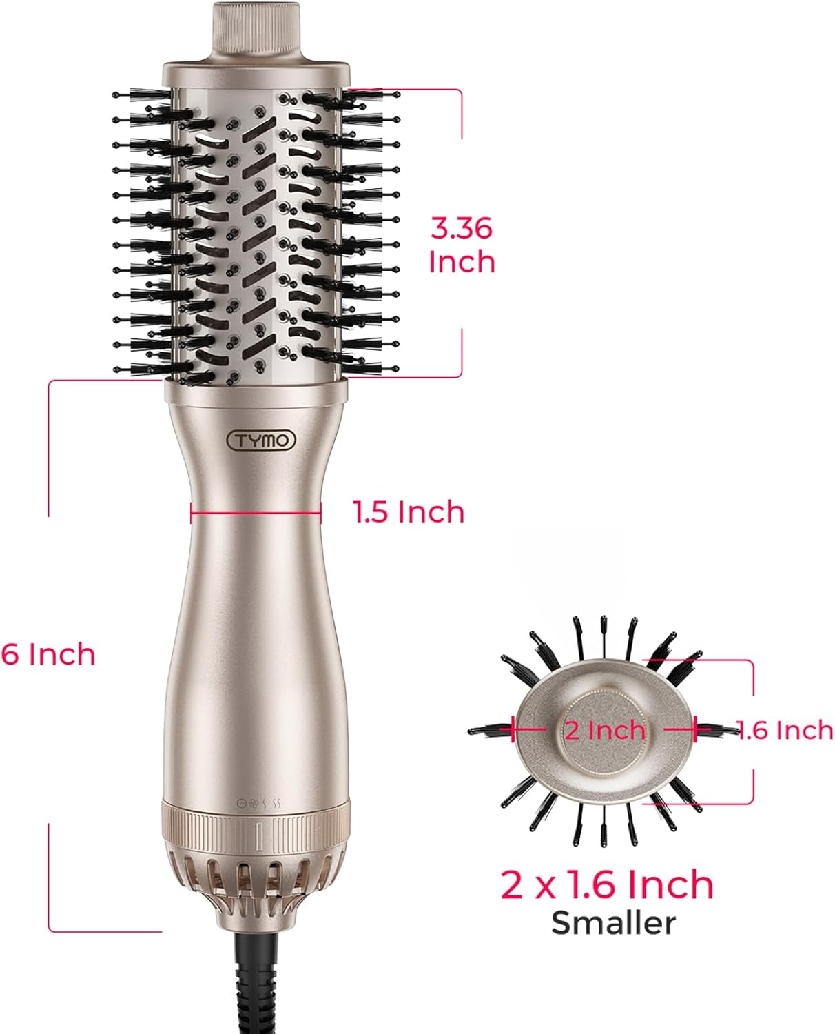 TYMO 2.0 Cepillo Secador de Pelo - Cepillo de Soplado de Aire Caliente, Voluminizador de Un Paso, Rodillo de Barril de 2 Pulgadas Mejorado para Rizar, 3 Veces Más Rápido para Secar, 0.6 lb Ligero