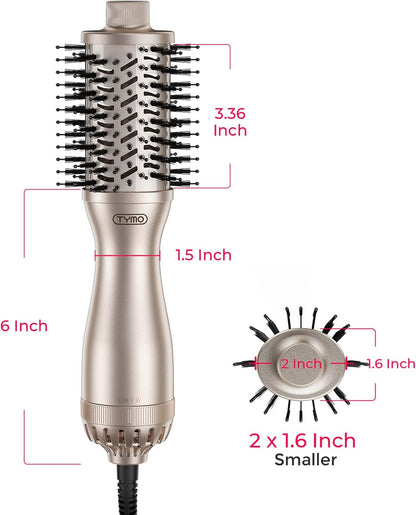 TYMO 2.0 Cepillo Secador de Pelo - Cepillo de Soplado de Aire Caliente, Voluminizador de Un Paso, Rodillo de Barril de 2 Pulgadas Mejorado para Rizar, 3 Veces Más Rápido para Secar, 0.6 lb Ligero