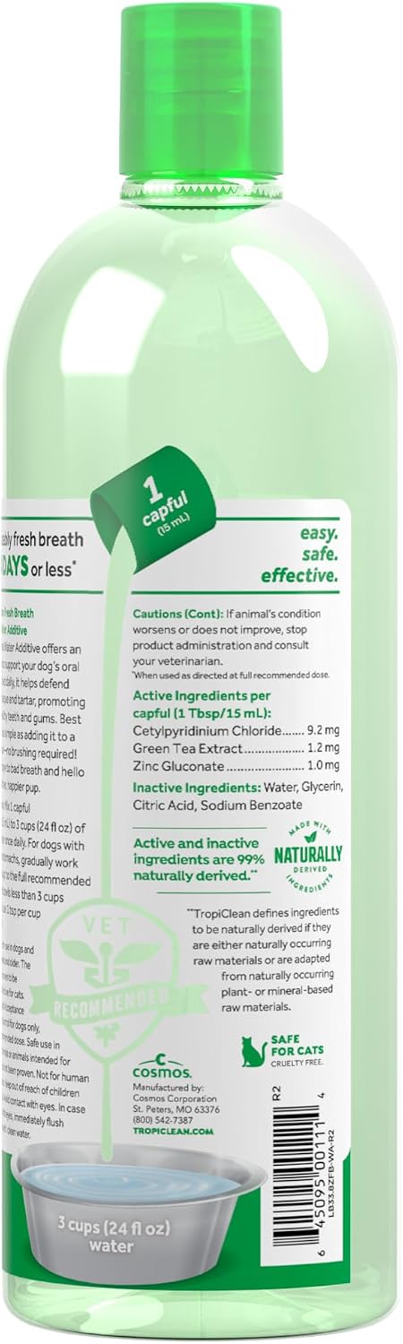 TropiClean - Aditivo de agua para refrescar el aliento de los perro...