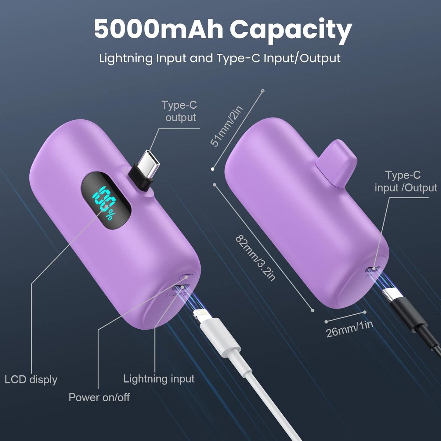 Paquete de 2 cargadores portátiles pequeños para iPhone 17\/16\/15...