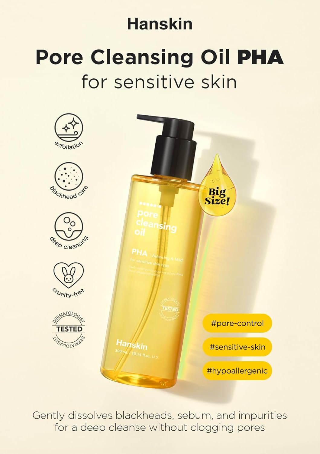 Hanskin K-Beauty - Aceite limpiador PHA (6.76 onzas) y espuma limpiadora | Eliminación de puntos negros, exfoliación suave y cuidado de poros para pieles grasas, propensas al acné y mixtas, juego