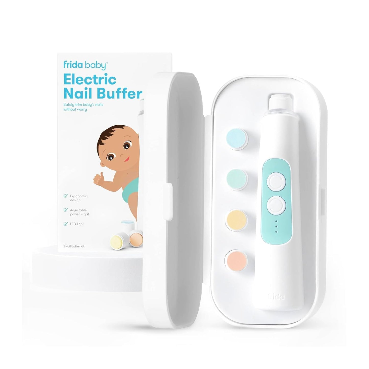 Frida Baby Pulidor de uñas eléctrico | Lima de uñas de bebé segura y fácil, cortaúñas para bebés + kit de recortadora de uñas para recién nacidos, niños pequeños, uñas de manos/pies de los niños, 4