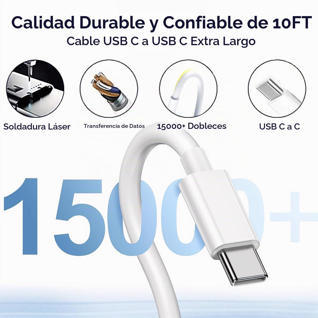 Cargador rápido para iPhone 17 16 15 de 10 pies, cargador de 20 W p...
