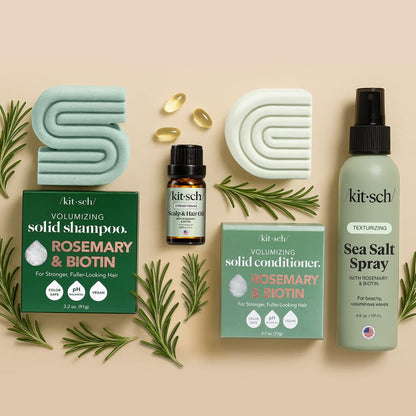 Kitsch Rosemary & Biotin Shampoo and Conditioner Set for Hair Growth - Barra de champú y acondicionador fortalecedor, espesante y voluminizadora, sin parabenos, sulfatos ni silicona, fabricado en Estados Unidos, paquete de 2