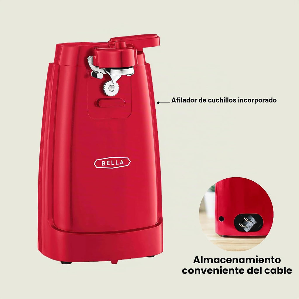 bella Abrelatas eléctrico y afilador de cuchillos, palanca de corte...