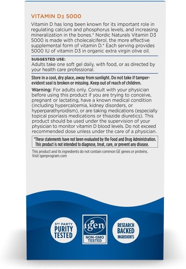 Nordic Naturals Vitamina D3 5000, Naranja - 120 mini geles blandos...