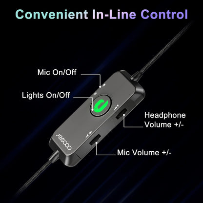 Jeecoo V20U - Auriculares USB Pro para juegos para PC, auriculares de sonido envolvente 7.1 con micrófono con cancelación de ruido, almohadillas de espuma viscoelástica para computadoras portátiles