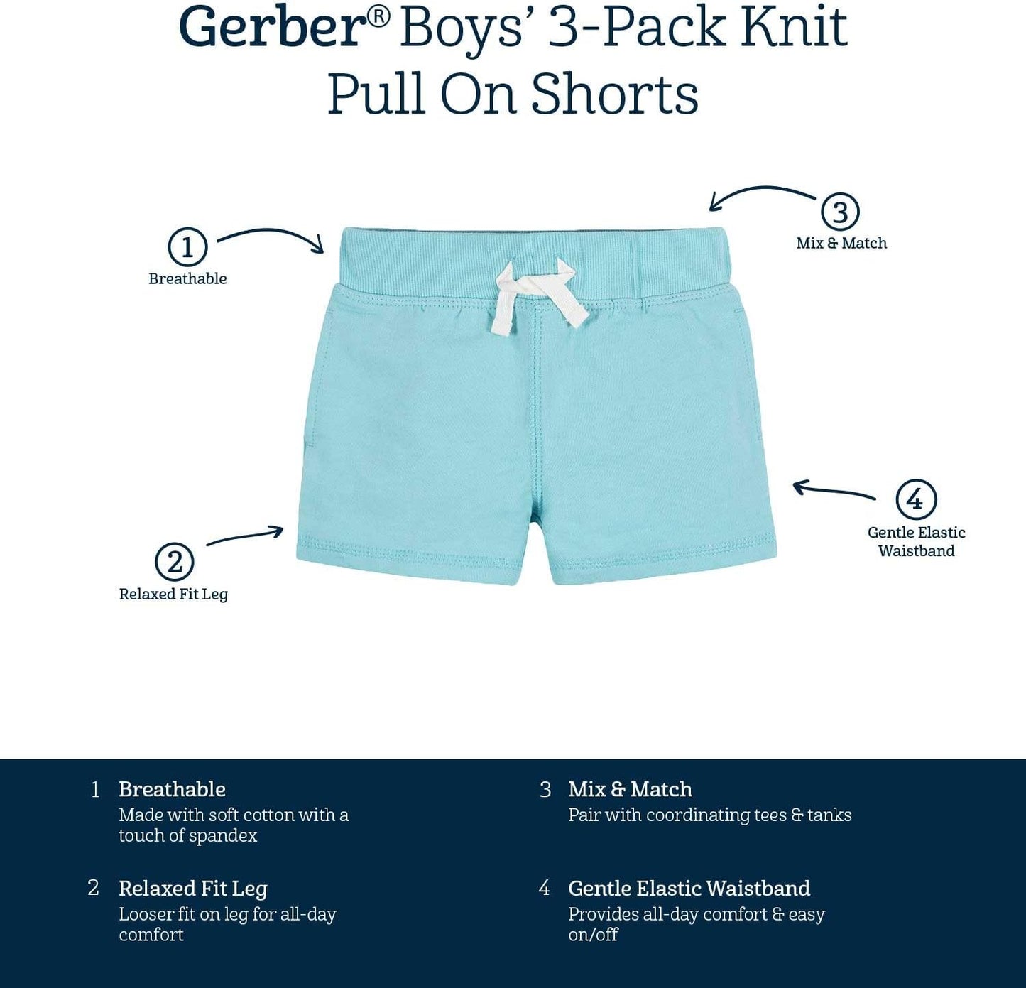 Gerber Paquete de 3 pantalones cortos de punto para bebé niño