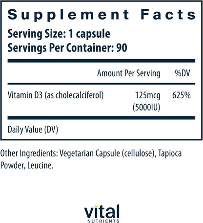 Vital Nutrients Vitamina D3 | 5000 UI | Suplemento de vitamina D pa...