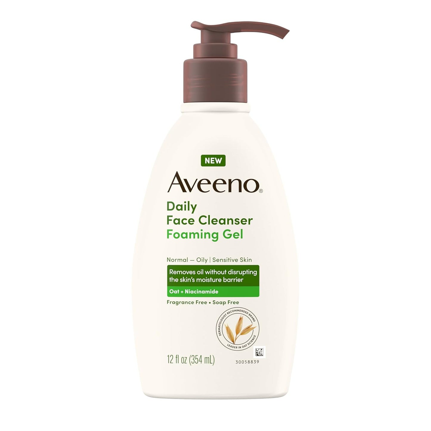 Aveeno Limpiador facial de gel espumoso diario, sin fragancia, 12 onzas líquidas