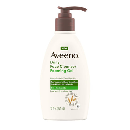 Aveeno Limpiador facial de gel espumoso diario, sin fragancia, 12 onzas líquidas