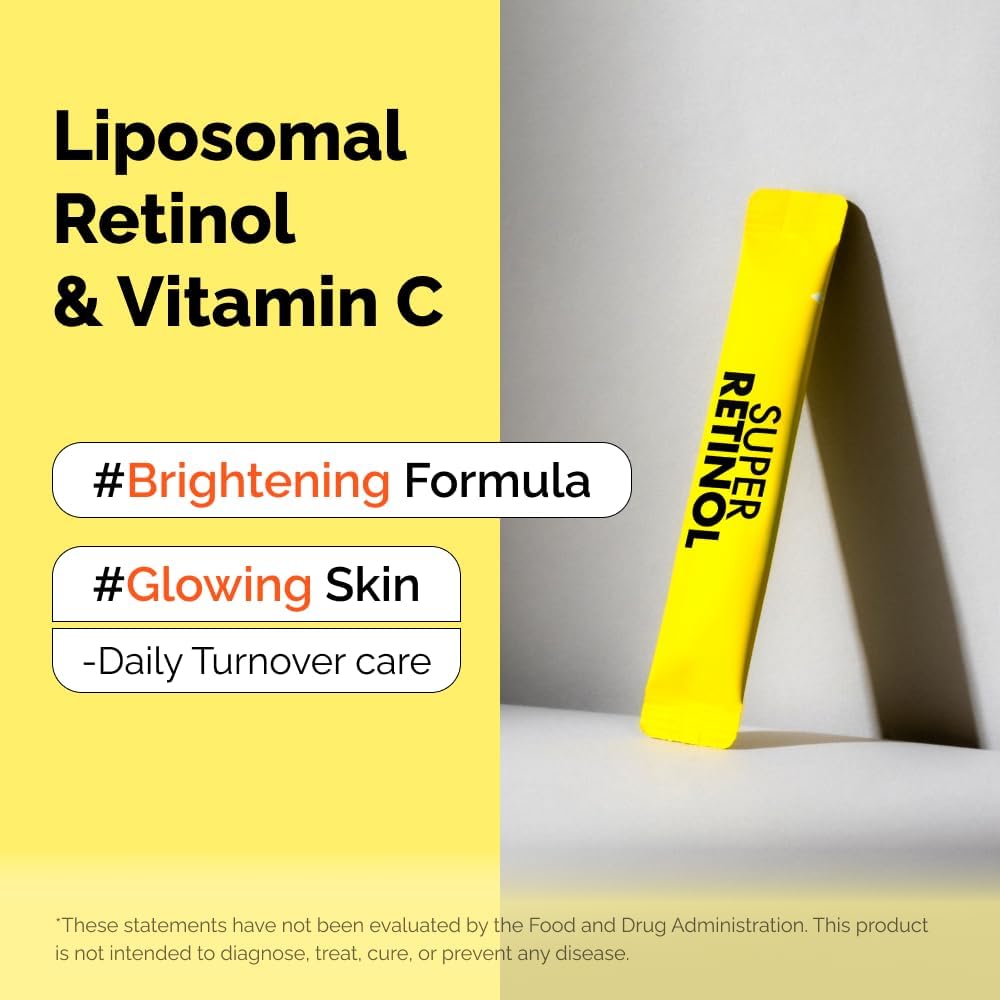 VITALBEAUTIE Super Retinol - Retinol liposomal ingestible y vitamina C 1000 mg en polvo - Suplemento vegano K-Beauty para piel y tono de vidrio radiante, cuidado de manchas oscuras, 30 paquetes