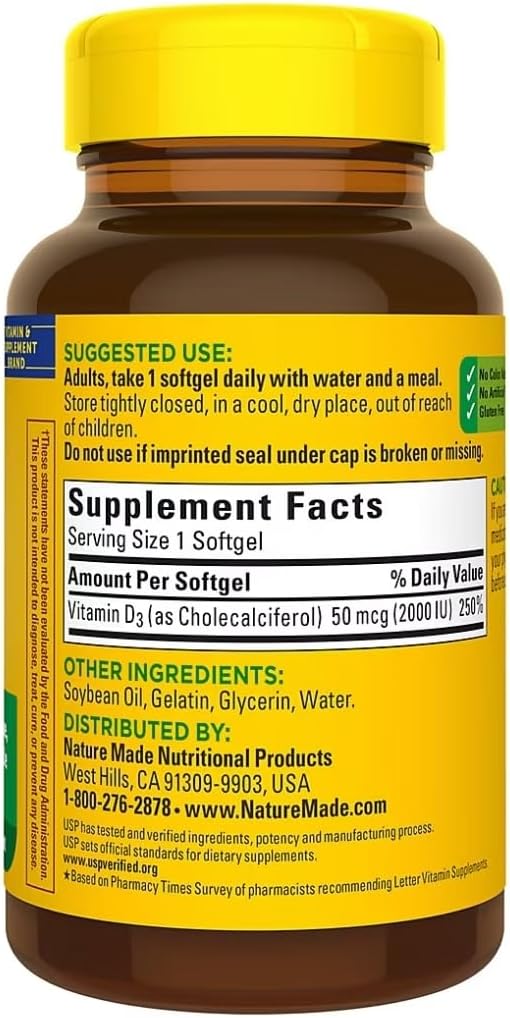 Nature Made Vitamina D3 2000iu 320 Ct. Geles blandos (el embalaje p...