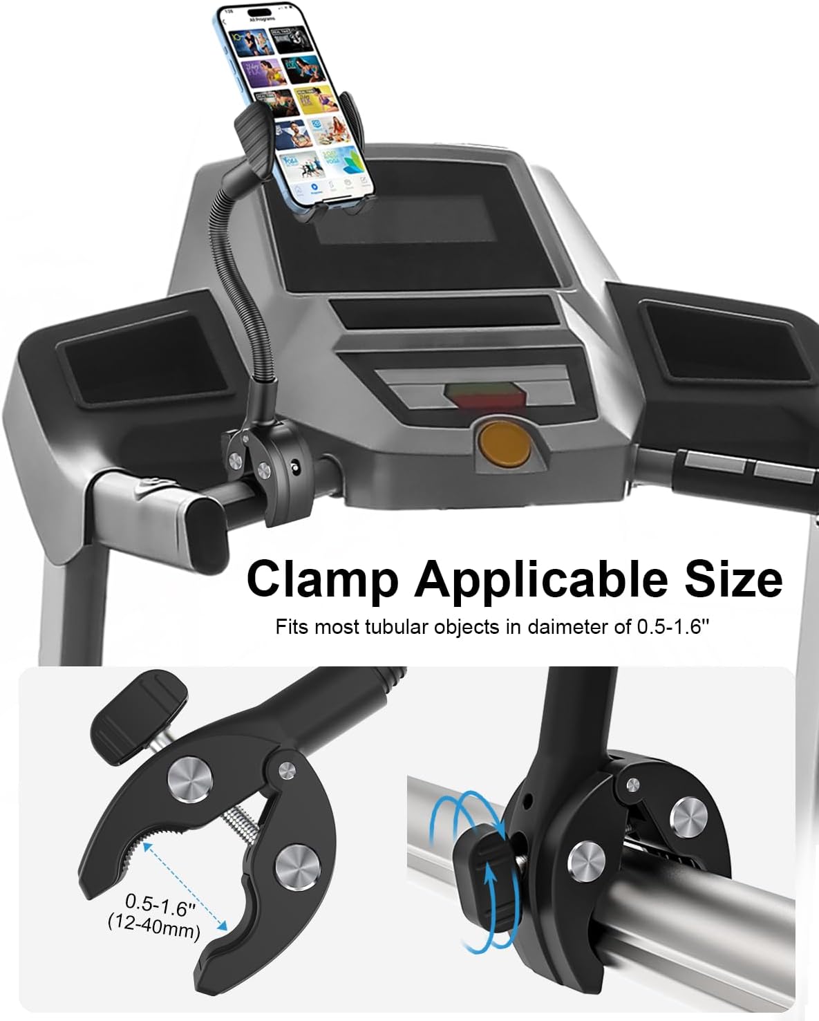 Soporte de teléfono de cuello de cisne para silla de ruedas, cochecito, carrito de golf, barco, soporte de micrófono, bicicleta de ciclismo interior, abrazadera de manillar de bicicleta de gimnasio para iPhone Air 17 Pro Max 16 15 14 13 12 Plus, S25, telé