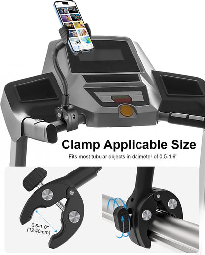 Soporte de teléfono de cuello de cisne para silla de ruedas, cochecito, carrito de golf, barco, soporte de micrófono, bicicleta de ciclismo interior, abrazadera de manillar de bicicleta de gimnasio para iPhone Air 17 Pro Max 16 15 14 13 12 Plus, S25, telé