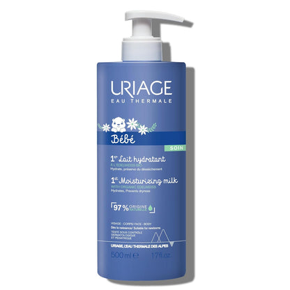 Uriage Baby Daily Loción hidratante con Edelweiss orgánico + manteca de karité, nutre, hidrata y calma la piel, no grasa, con aroma delicado, 97% de Igredients de origen natural