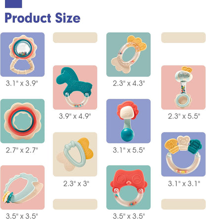 hahaland Juguetes para bebés de 0 a 6 meses, sonajeros para bebés, juguetes para dentición de 3 a 6 meses, juguetes para bebés recién nacidos de 6 a 12 meses, juguete agitador de mordedor para bebés