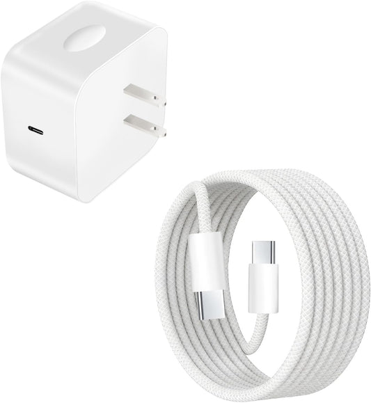 Adaptador de corriente dinámico de 40 W con 60 W máximo, cargador Apple de 40 W, cargador de pared rápido plegable tipo C con cable USB-C trenzado de 6 pies para iPhone 17 Pro Max/16 Pro/15/15 Plus