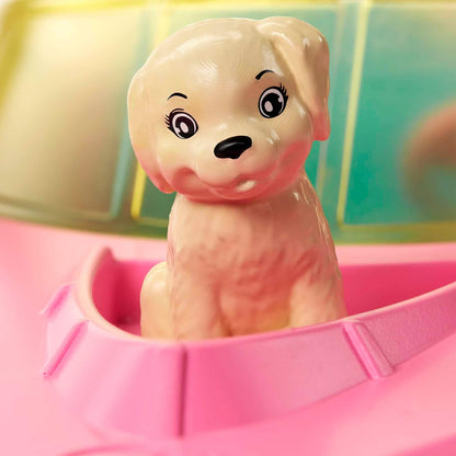 Muñeca Barbie y juego de barco con cachorro, chaleco salvavidas y a...