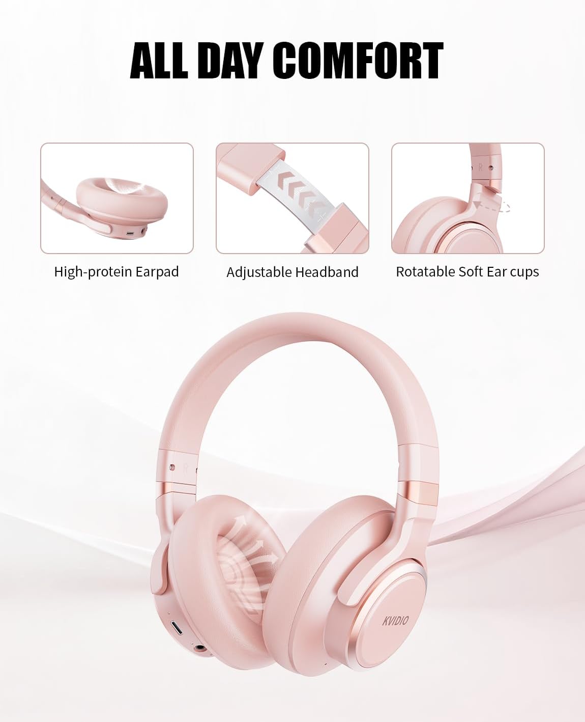 KVIDIO Auriculares híbridos con cancelación activa de ruido, auricu...