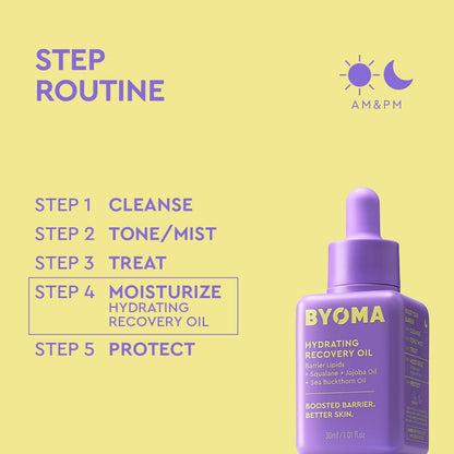 BYOMA Aceite Hidratante de Recuperación - Aceite Facial de Lujo con Escualano, Aceite de Jojoba y Aceite de Espino Amarillo - Piel Instantáneamente Radiante y Luminosa - Aceite Facial Reparador de