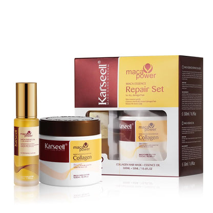 Máscara de Tratamiento Capilar de Colágeno Karseell, Juego de Aceite de Argán para Acondicionador de Reparación Profunda de Cabello Dañado, Seco y Todo Tipo de Cabello, 16.9 onzas líquidas + 1.69