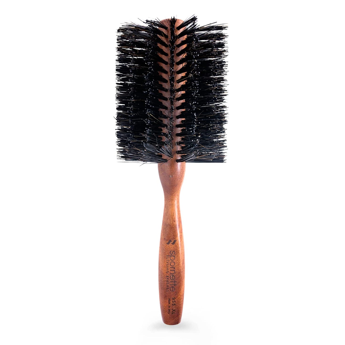 Spornette Cepillo de pelo redondo italiano de 3 pulgadas (#955-XL) – Cepillo redondo de cerdas de jabalí de doble densidad con mango de madera para secar con soplado, peinar, dar volumen, alisar y rizar cabello medio a largo