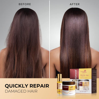 Máscara de Tratamiento Capilar de Colágeno Karseell, Juego de Aceite de Argán para Acondicionador de Reparación Profunda de Cabello Dañado, Seco y Todo Tipo de Cabello, 16.9 onzas líquidas + 1.69