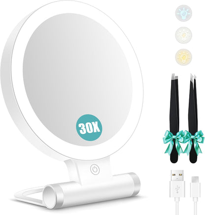 B Beauty Planet Espejo de aumento con luz 30X, espejo de maquillaje...