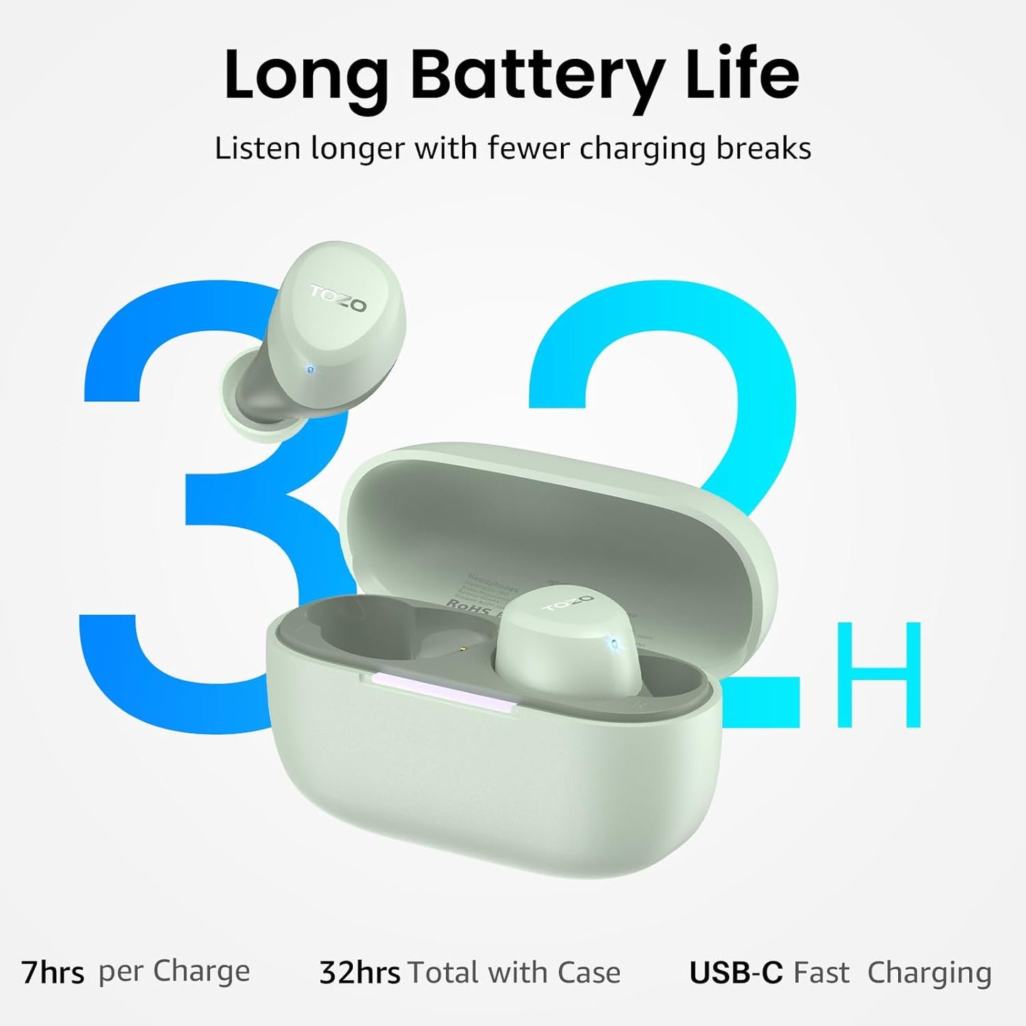 TOZO A1 Auriculares inalámbricos Bluetooth 5.3, ligeros, intrauricu...