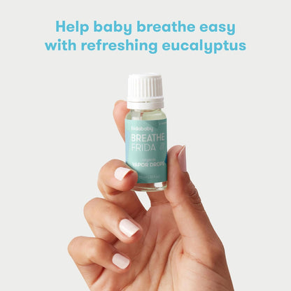 Frida Baby Breathefrida Gotas de Baño de Vapor, Alivio de la Congestión del Bebé con Aceite Esencial de Eucalipto para Humidificador, Aceite de Aromaterapia Ayuda al Bebé a Respirar Fácilmente