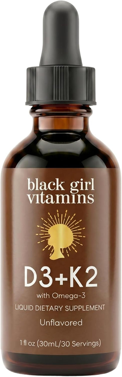Black Girl Vitamins Gotas de vitamina D3 K2 (125mcg cada una) con O...