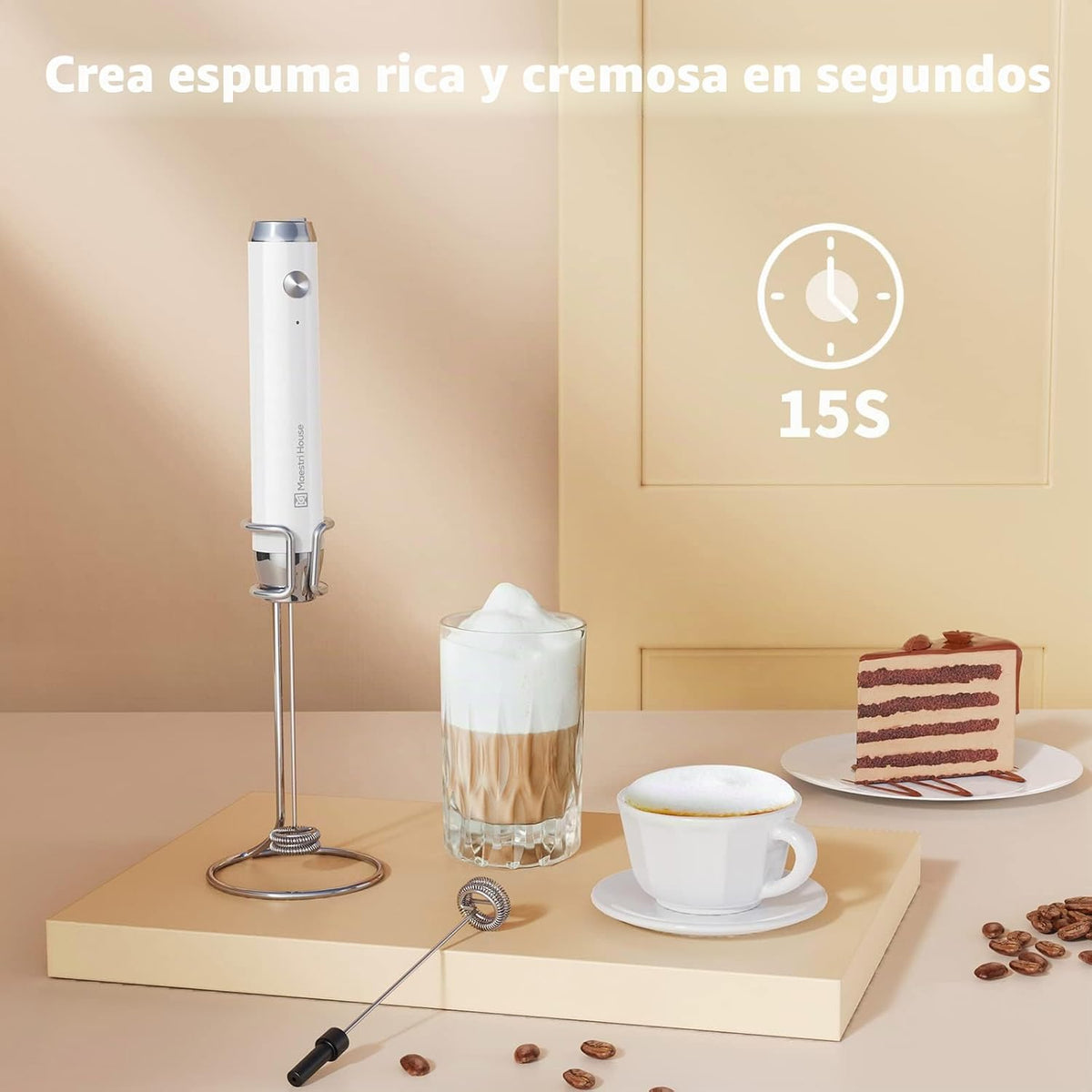 Maestri House LunaFro - Espumador de leche recargable con soporte,...