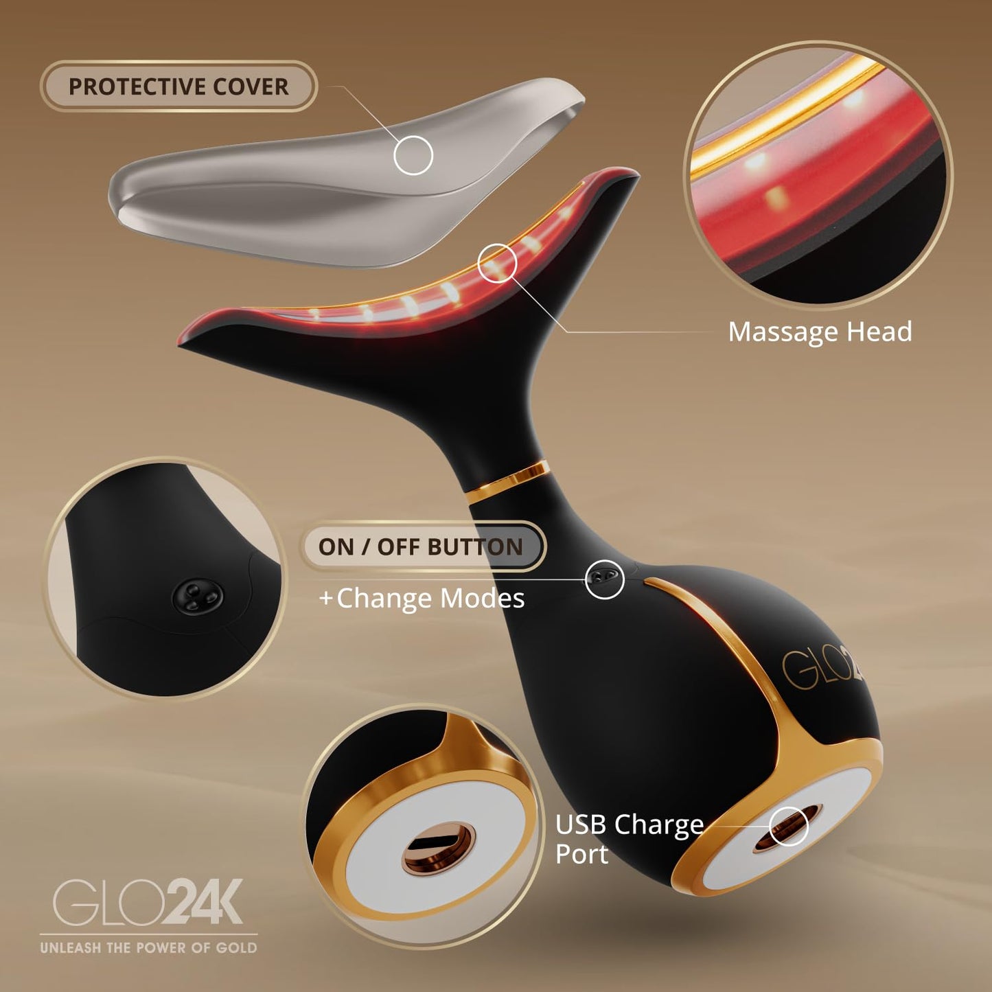 GLO24K Dispositivo de Belleza con Luz Roja para Cara y Cuello \u201...