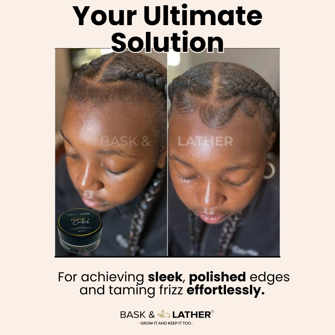 BASK & LATHER Gel de control de bordes Strong Hold con aceite de ricino, no graso, no descamado, sin yeso blanco, de larga duración, apoya el crecimiento del cabello, fórmula natural, para todo tipo