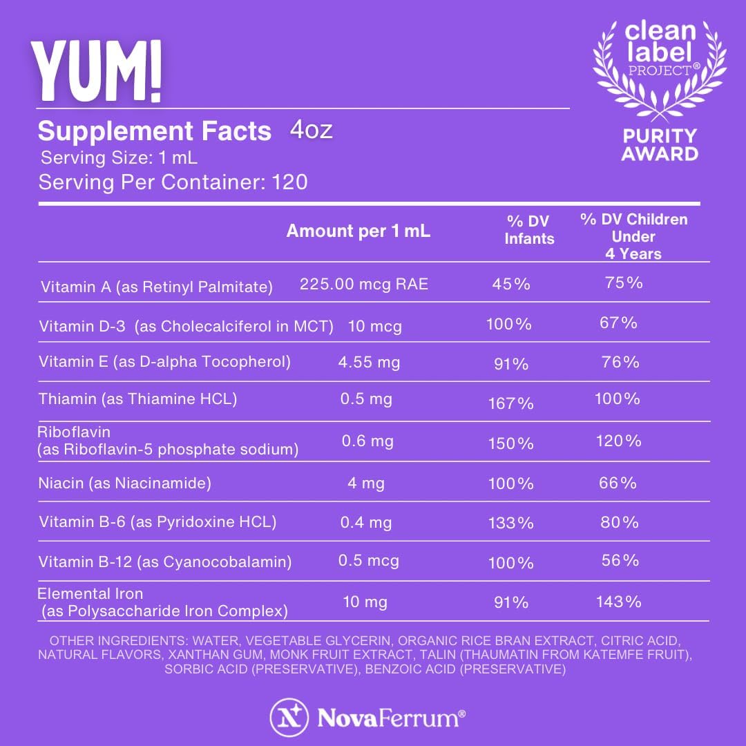 NovaFerrum Yum | Multivitamínico con hierro para bebés, niños peque...