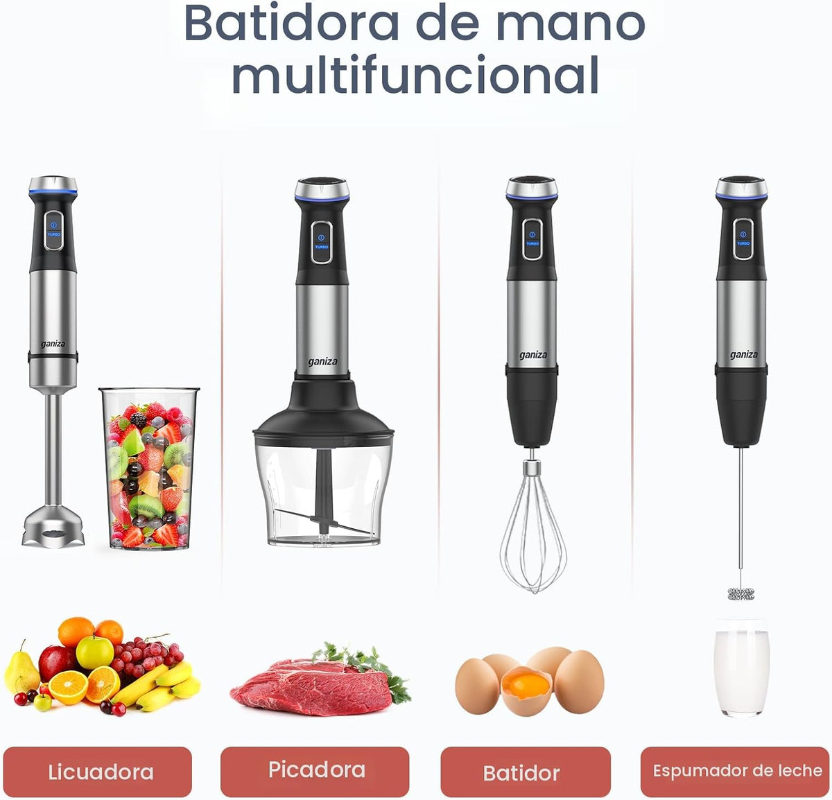 Ganiza Batidora de Inmersión 5 en 1 Batidora de Mano Max 1000W Moto...