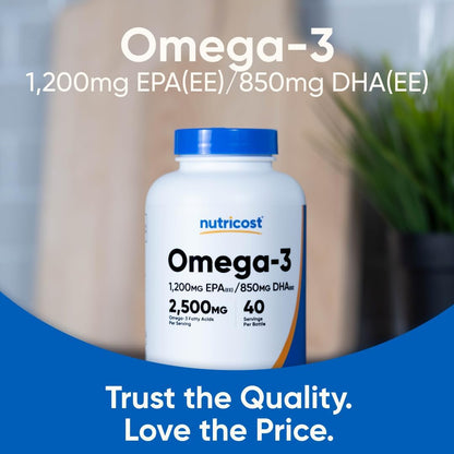 Nutricost Aceite de pescado Omega 3, 2500 mg, 120 cápsulas blandas...
