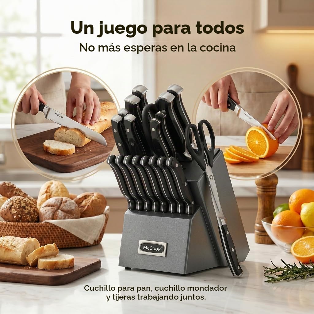 McCook Juego de cuchillos de cocina afilados con afilador incorpora...