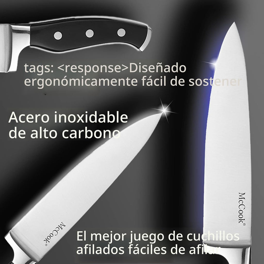 McCook® Juego de cuchillos de acero inoxidable alemán con afilador...
