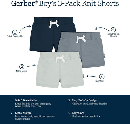Gerber Paquete de 3 pantalones cortos de punto para bebé niño