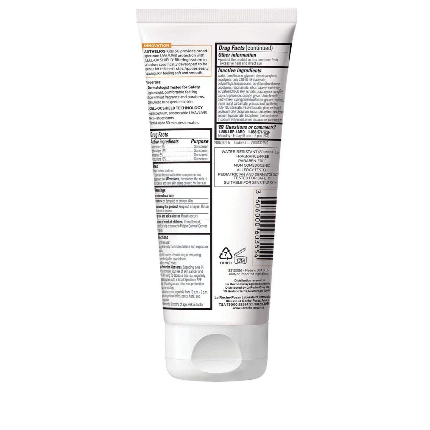 La Roche-Posay Anthelios Loción protectora solar para niños SPF 50,...