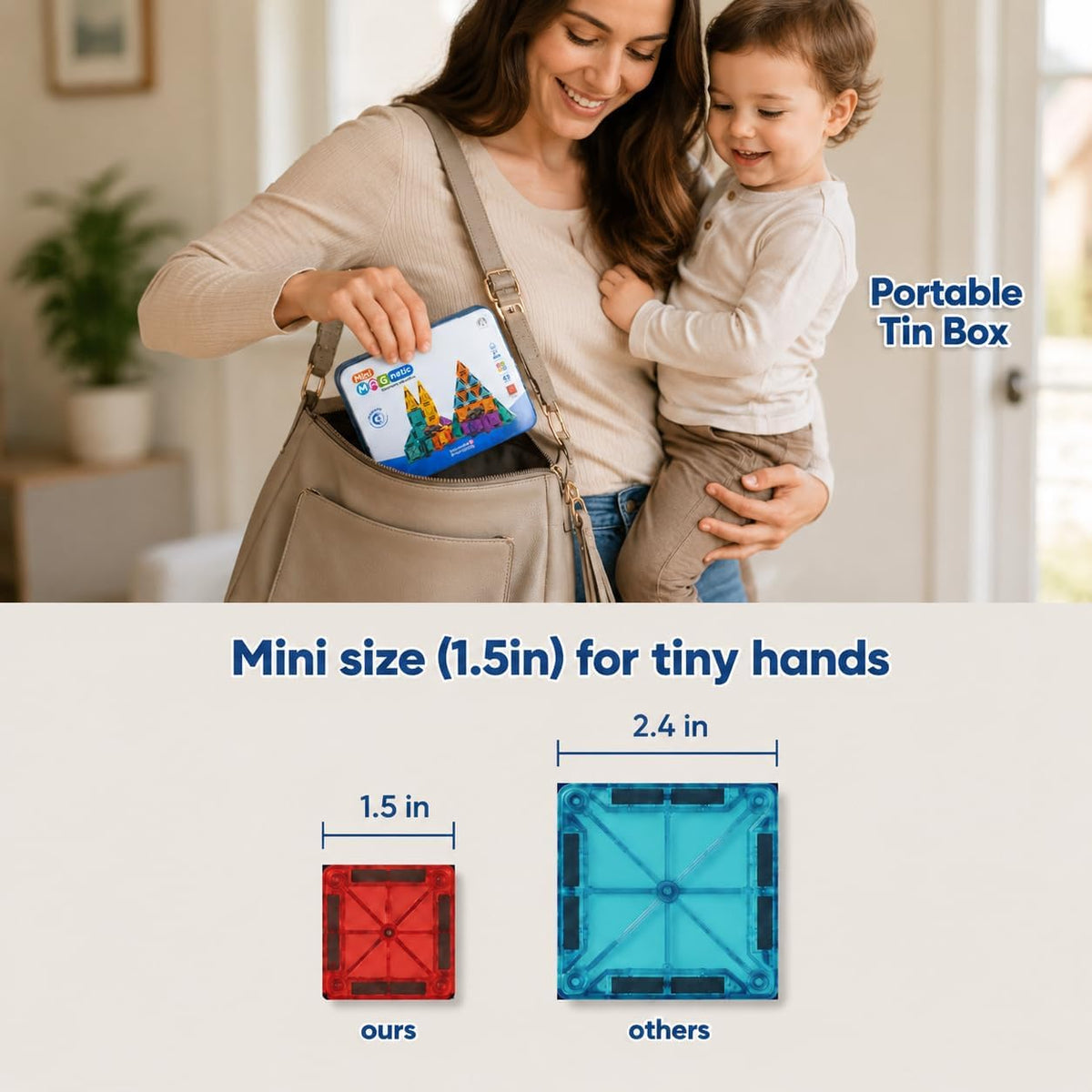 Mini azulejos magnéticos para niños, juego de construcción de viaje...