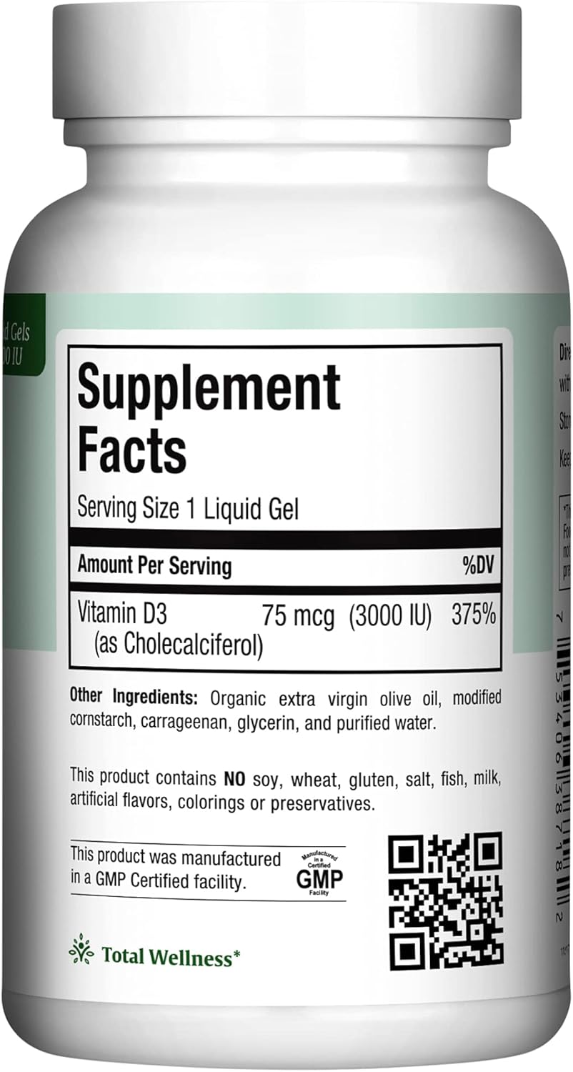 Maxi Health Vitamina D3 3000 UI 75 mcg Suplemento de vitamina D par...