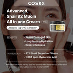COSRX Snail Mucin Duo - Snail 92 Cream & Snail 96 Essence, Gel Hidratante Facial Diario y Suero Hidratante para el Rostro con Filtrado de Secreción de Caracol, Cuidado de la Piel Coreano