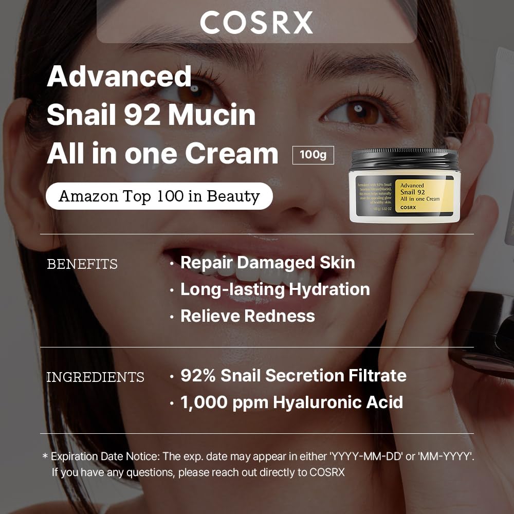 COSRX Snail Mucin Duo - Snail 92 Cream & Snail 96 Essence, Gel Hidratante Facial Diario y Suero Hidratante para el Rostro con Filtrado de Secreción de Caracol, Cuidado de la Piel Coreano